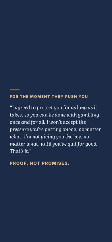 Card 3, the guardian's card, for the person holding your key: Proof, not promises.